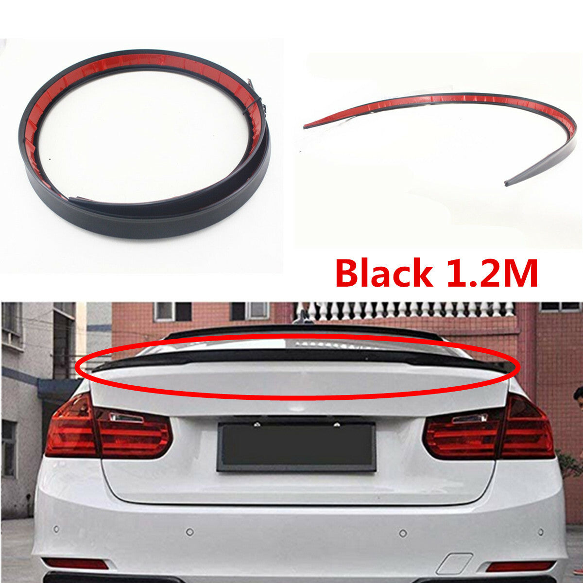 1.2m 47in Accessory Car Rear Wing Lip Spoiler Tail Trunk Roof Trim Sticker Decor Q