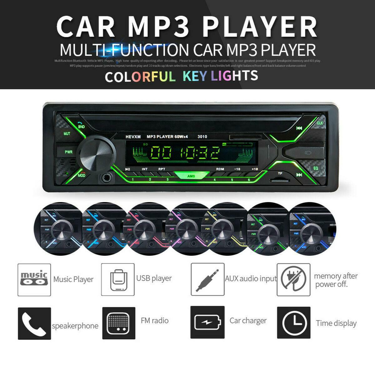 Car DC12V FM Stereo Radio with Bluetooth 1 DIN Built-in Hands- SD/USB AUX Main Unit n