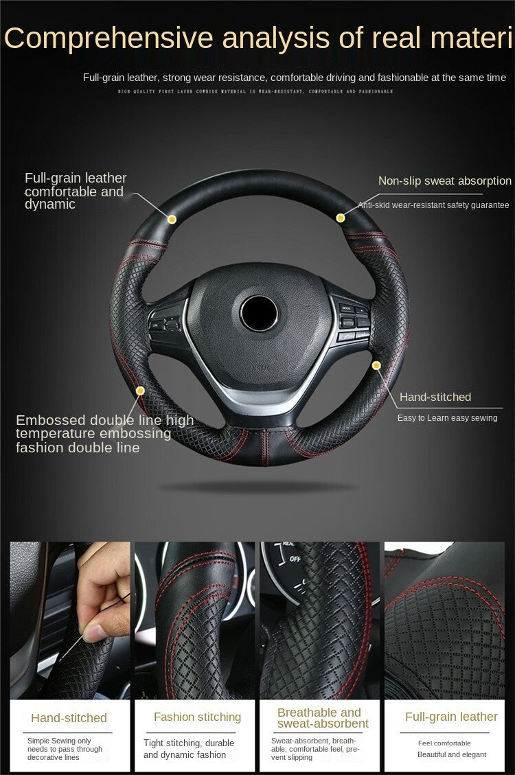 Black Leather Car Interior Steering Wheels Cover Non-slip Protector Accessories