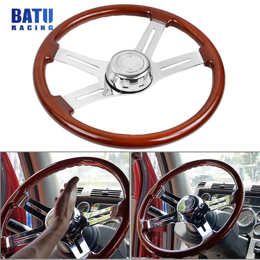 18 Chrome 4 Spoke Wood Steering Wheel for Freightliner / for Kenworth / for Peterbilt / for Volvo