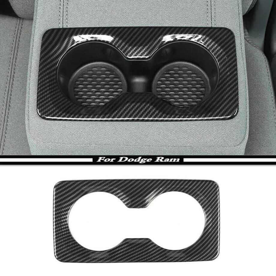 For 2019-2024 for Dodge for RAM 1500 Carbon Rear Armrest Box Water Cup Holder Cover Trim v