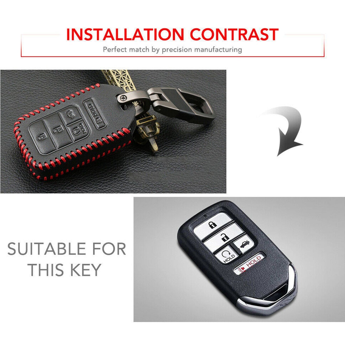 Leather Car Remote Key Protective Cover Shell Fob Parts Suitable for Honda for Civic Accord CR-V Pilot- Q