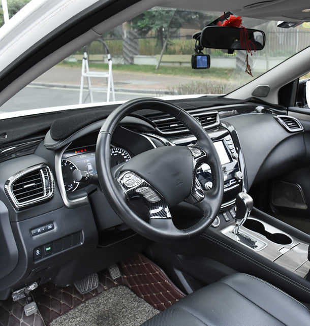 2P Carbon Fiber Steering Wheel Button Frame Cover Trim for Nissan Murano 2015-18