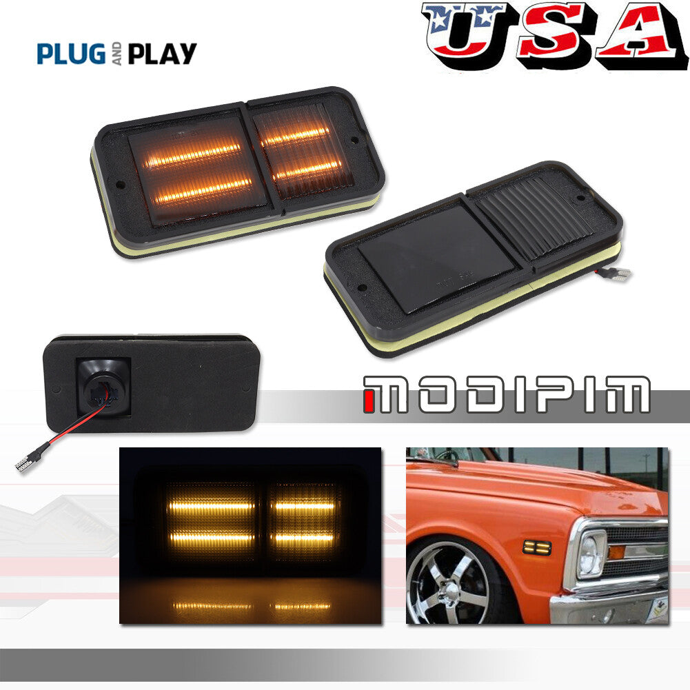 New Amber LED Front Deluxe Side Marker Light Set with Trim for 68-72 for C10- v