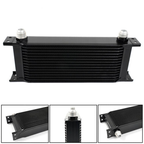 Black 15 Row Aluminum Engine Transmission Oil Coolers 10AN Hose End Fittings Kit Q