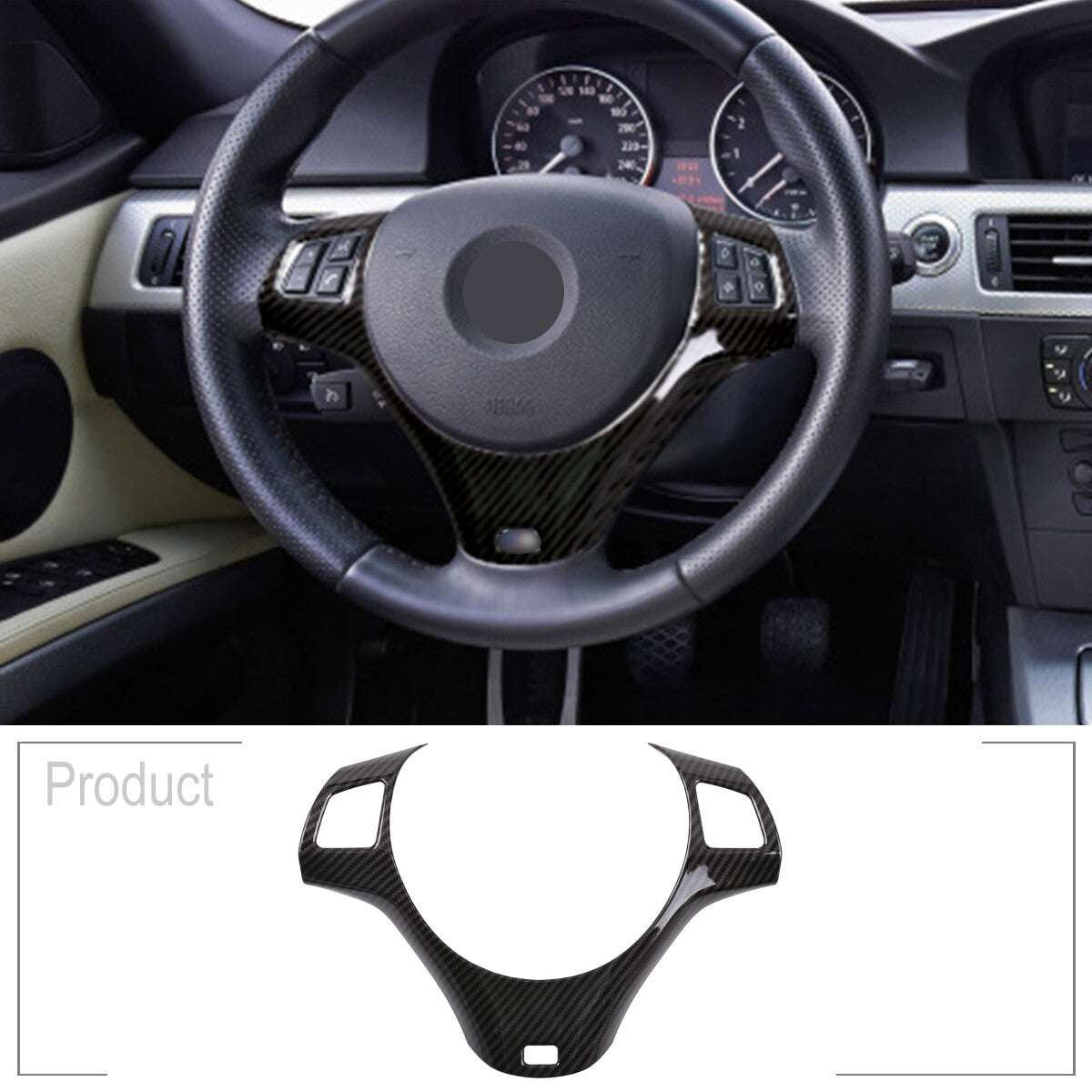 Carbon fiber style steering wheel cover for E90, E92, E93, 335i, 325i, and 330i. n