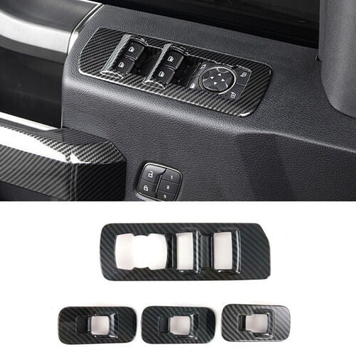 for Ford F-150 2015-2020 Carbon Fiber Door Window Lift Switch Button Panel Trims