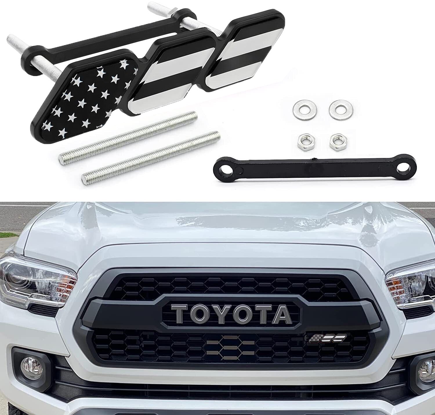 Black American Flag Tricolor Front Grille Badge Cover for Tacoma 4Runner TRD n
