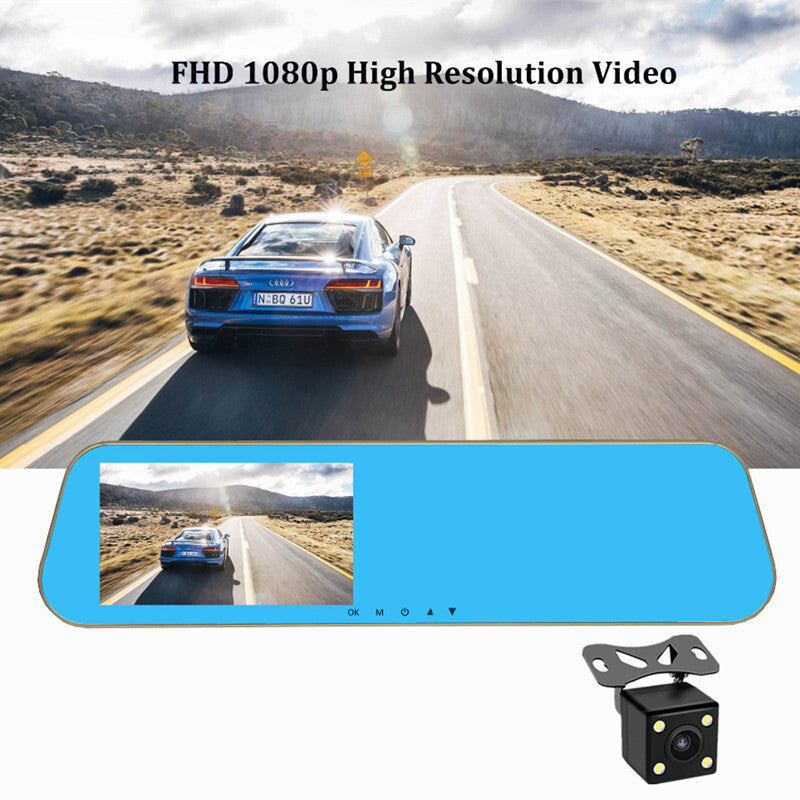 Car 1080P Dash Cam Rear View Mirror Dual Lens Backup Camera Dvr Video Recorder