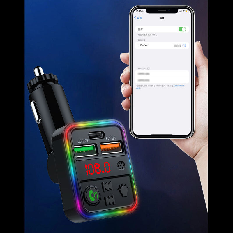 Bluetooth FM transmitter for car stereo audio player with dual USB charging adapter - n