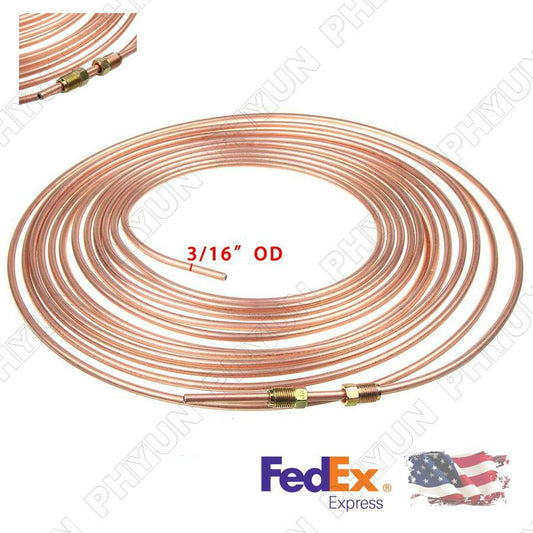 25 Ft Roll 3/16 OD Zinc Plated Steel Brake Line Tubing w/16Pcs Assort Fittings Q