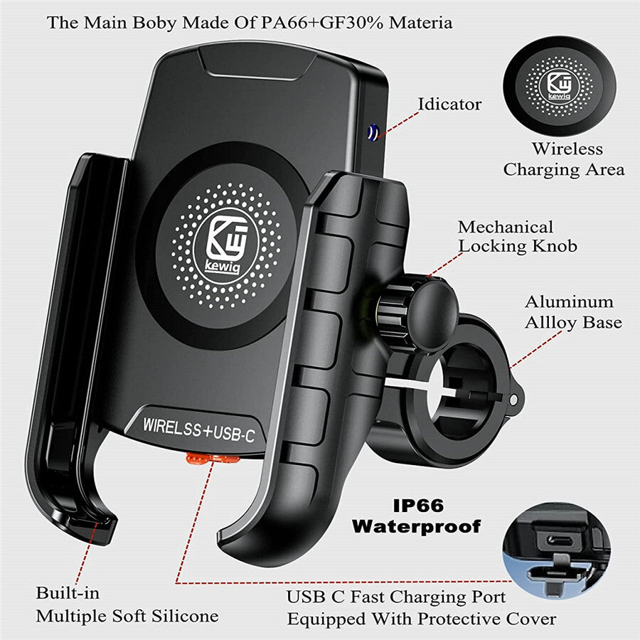 Motorcycle Wireless Phone for Charger Holder Fast Charging 12-24V Handlebar Mount Q