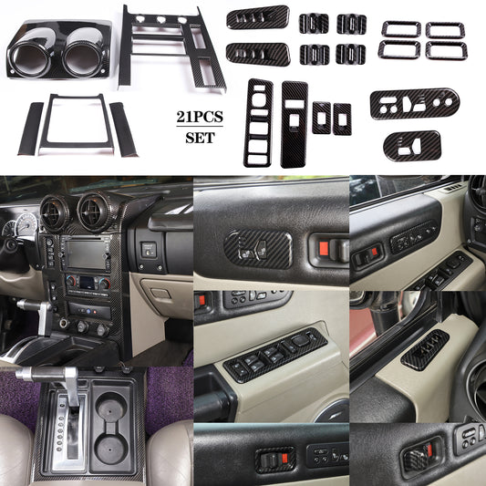 21-Piece Carbon ABS Control Door Internal Switch Knob Cover for Hummer H2 (2003-2007)