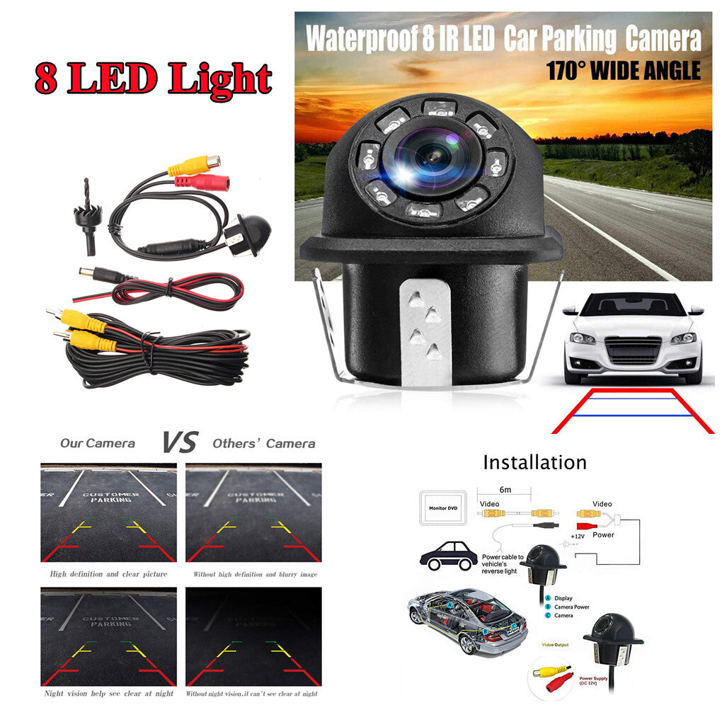 170¡ãWaterproof Night Vision Car Rear View Reverse Backup 8 LED Parking Camera v
