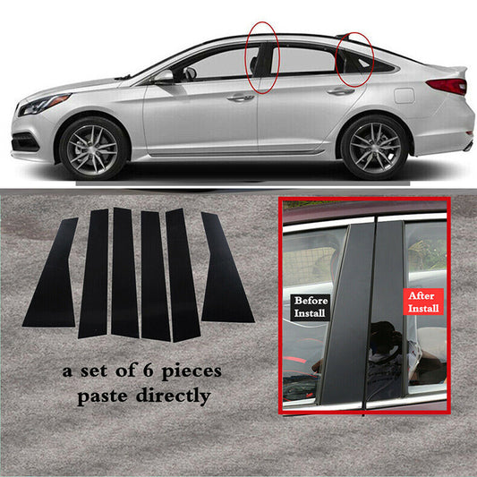 for Hyundai Sonata 2015-2019 Black Pillar Posts Set Door Trim Piano Cover Kit 6x