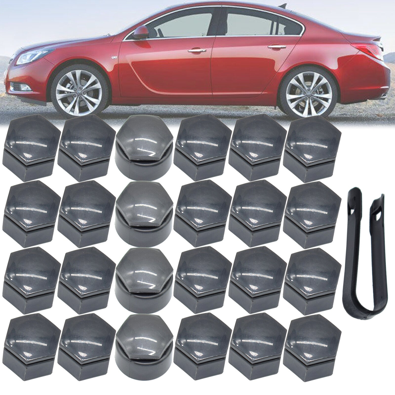 24pc 22mm Grey Wheel Nut Bolt Cover Caps Set Round w/ Puller for Holden Insignia