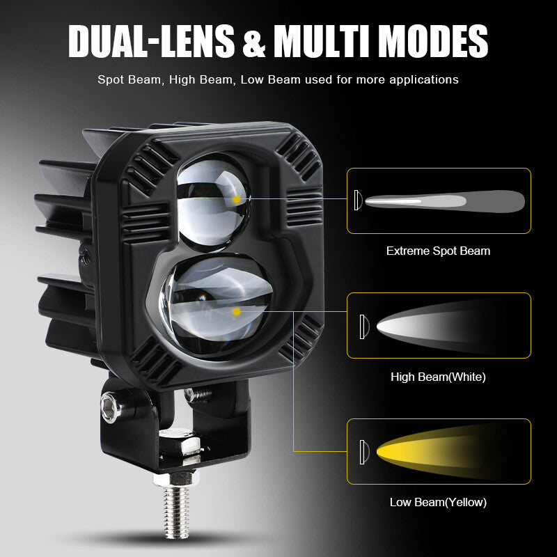 2X LED Work Light Pods Spot Fog Lamp Yellow White Hi/Low For ATV SUV Motorcycle