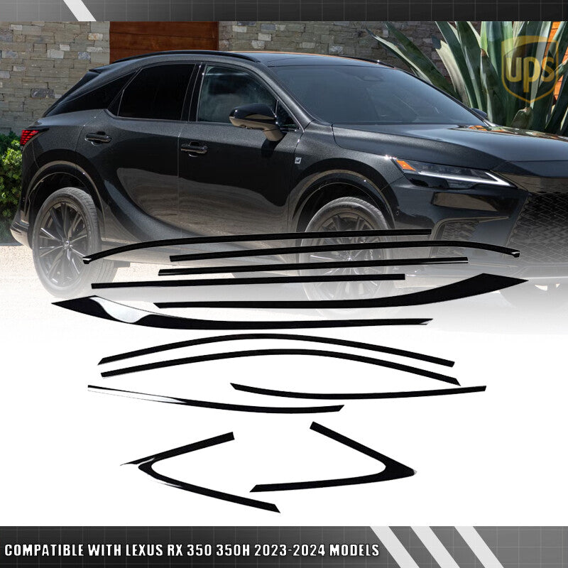 12 Steel Black Car Windows Strip Cover Trim for Lexus RX 350 350h 2023-2024