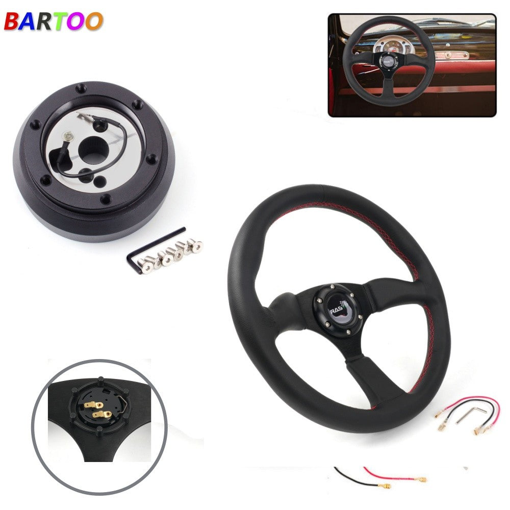 Genuine Leather 14¡°Steering Wheel w/Horn + Hub Adapter 170H for Dodge Chevy GM