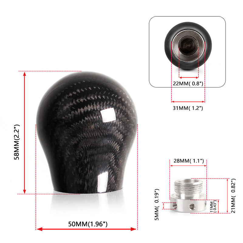 1¡Á Carbon Fiber Auto Gear Stick Shift Knob Manual Shifter Lever Head w/Adapters v