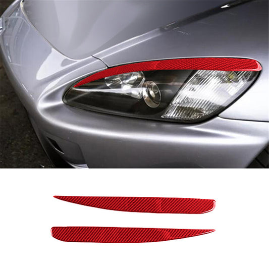 2Pcs Red Carbon Fiber Headlight Eyebrow Cover Trim for Honda S2000 2000-2009