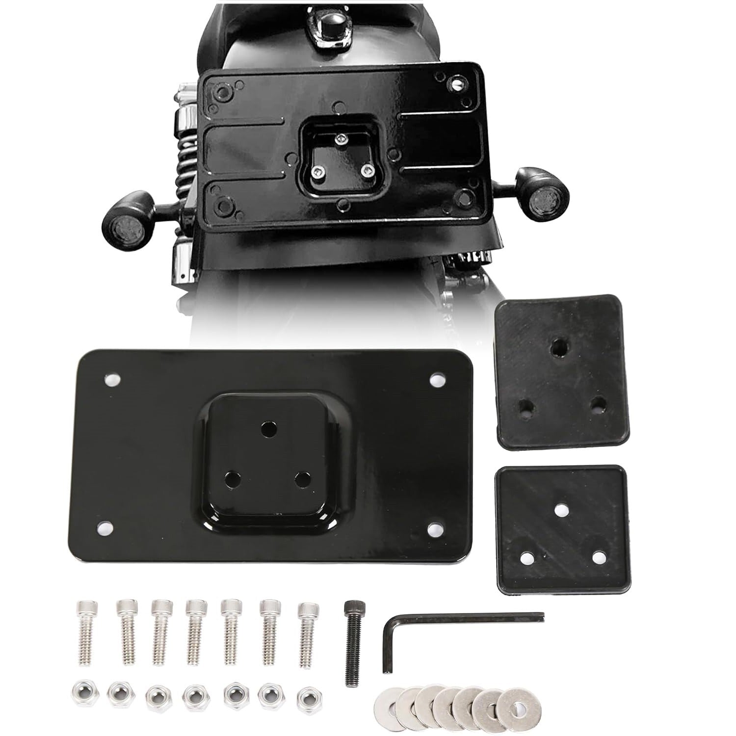 Black 3-hole reclining license plate mount for Harley Softail Fat Boy - n