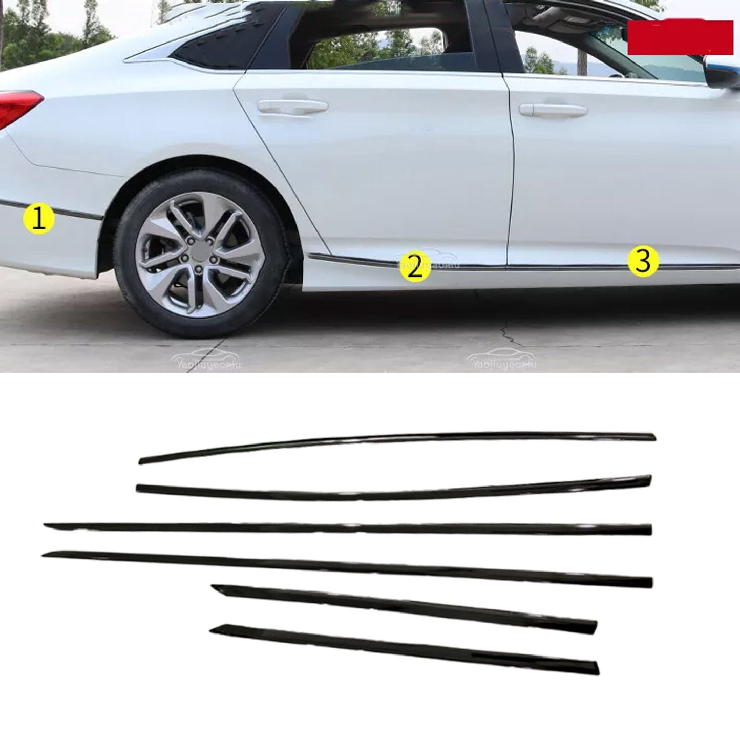 for Honda Accord 2018-2022 Glossy Black Side Door Body Molding Cover Trim 6PCS.