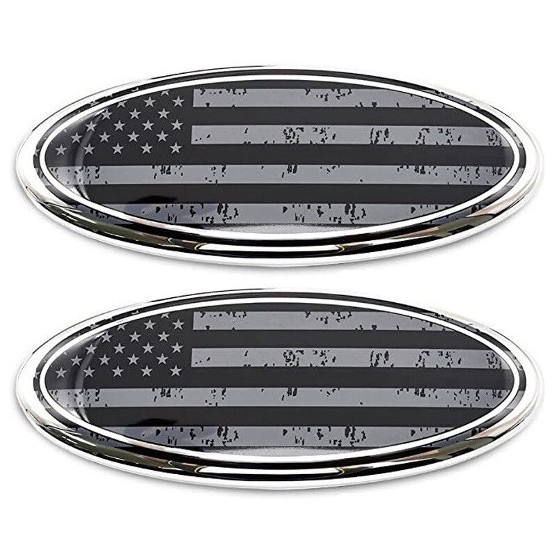 2 x 9-inch oval badge stickers for American flag front grille and tailgate emblems. n