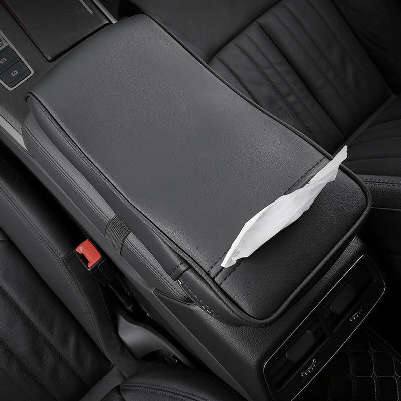 1 piece of memory foam car armrest cover, console tissue storage, pillow cushion, PU black - n