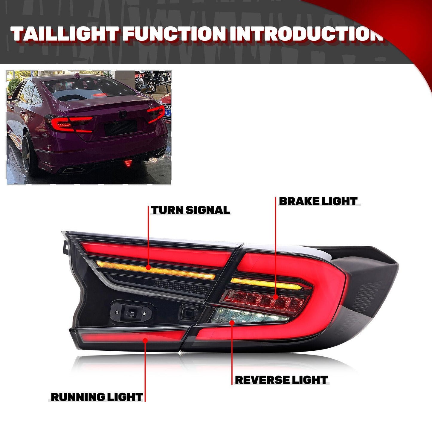 LED smoked taillights for Honda Accord 2018 - 2022 V8 sequential taillights