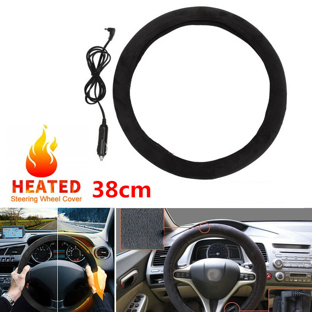 Car 38cm 15-inch heated steering wheel cover for winter warmth + lighter plug n