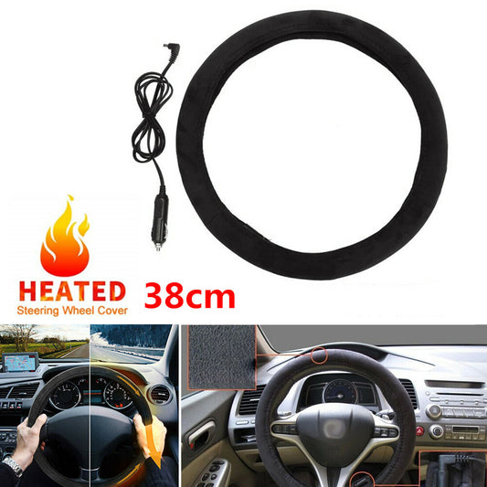 Car 38cm 15-inch heated steering wheel cover for winter warmth + lighter plug n