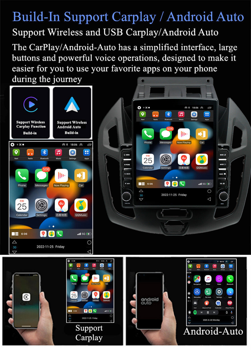 9.7 Android 13 Stereo Radio GPS Wifi for Ford Transit Connect 2014-2018 Carplay