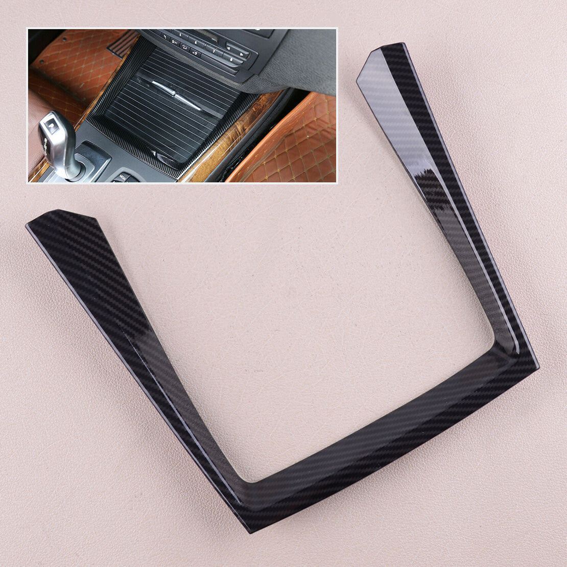 Carbon Fiber Black Console Cup Holder Cover Trim Fit for X5 E70 2007-2013 v
