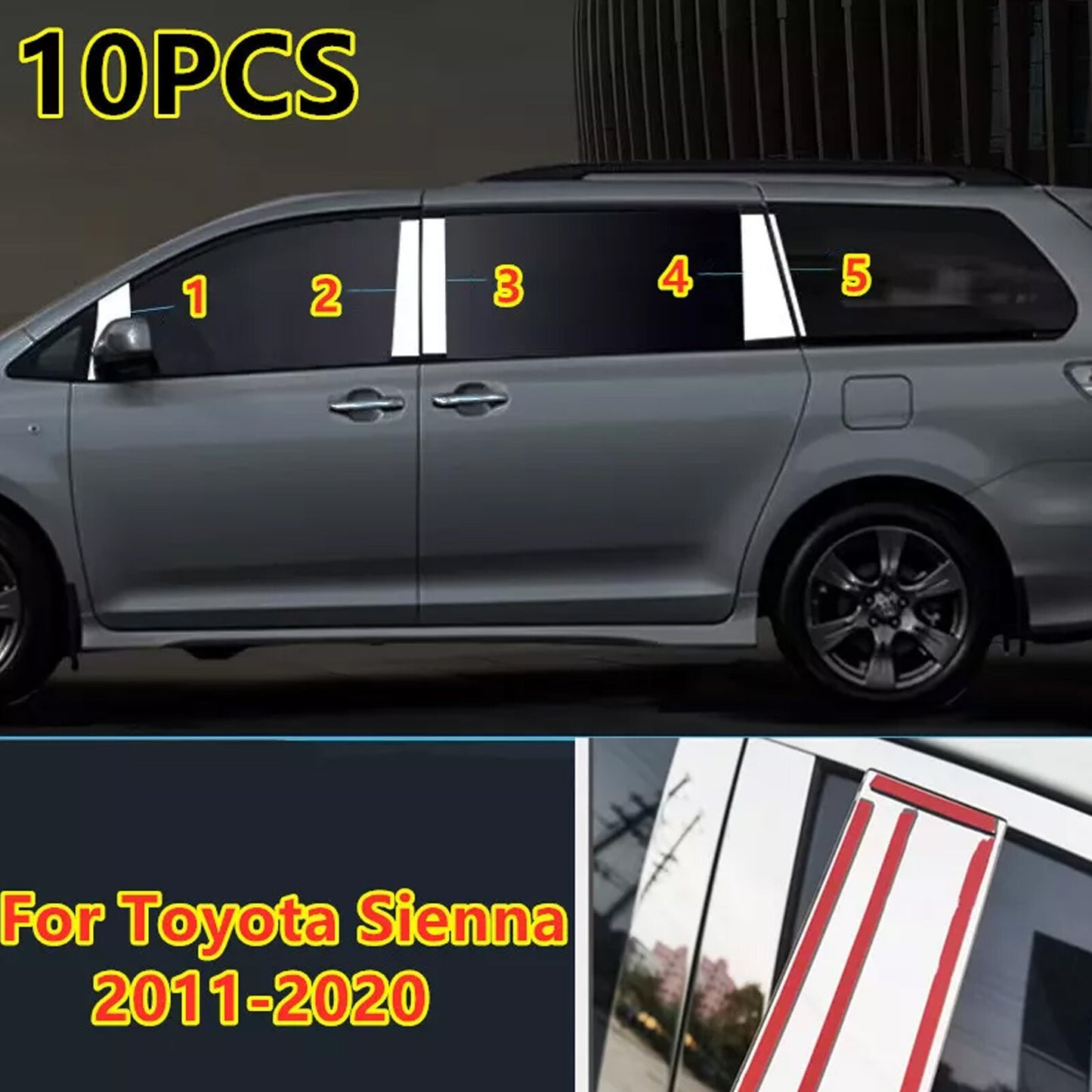 Stainless steel window and door pillar trim covers, suitable for Toyota for Sienna 2011-202vd