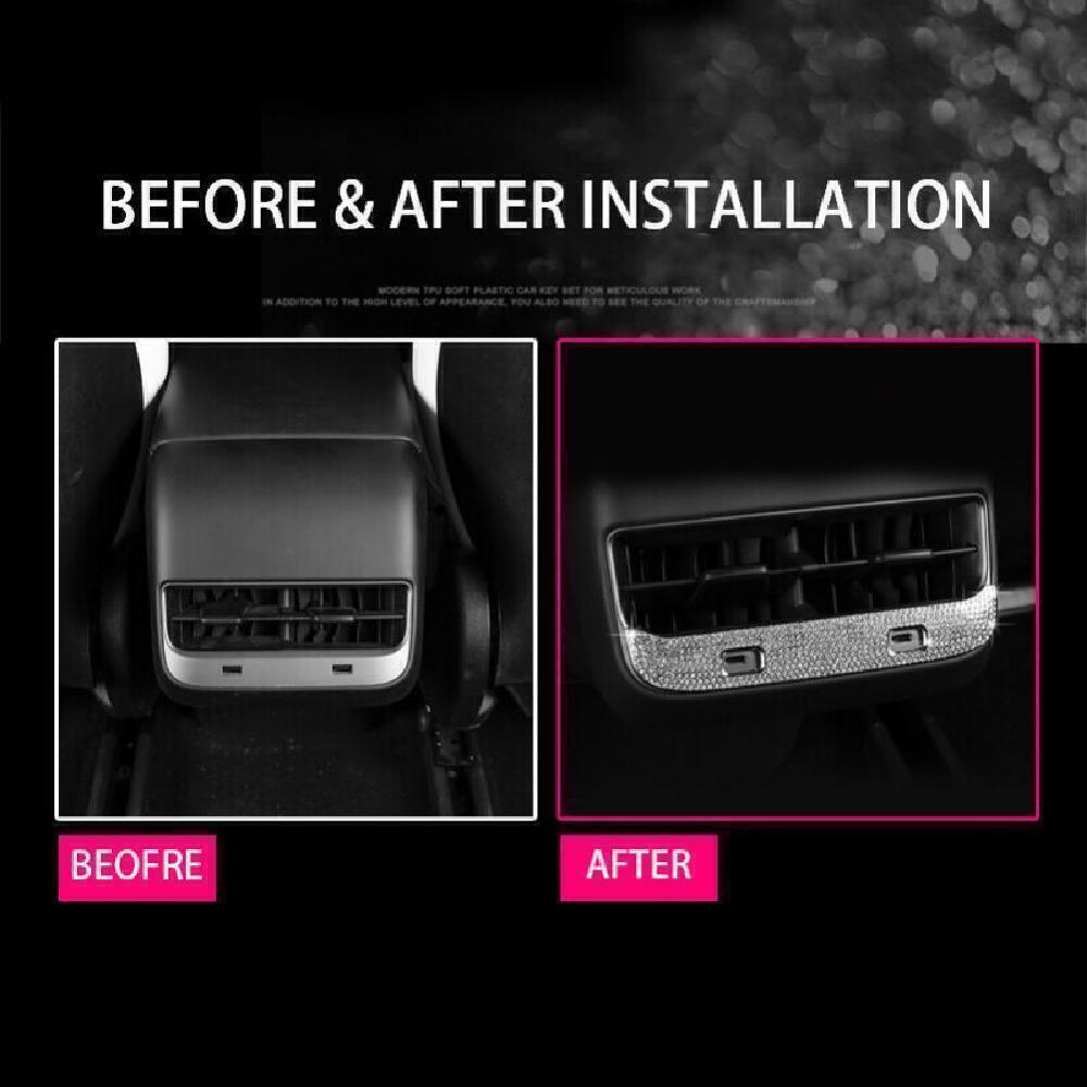 for Tesla Model 3 2017-2021 Silver Crystal Car Rear Air Vent Outlet Cover Trim O