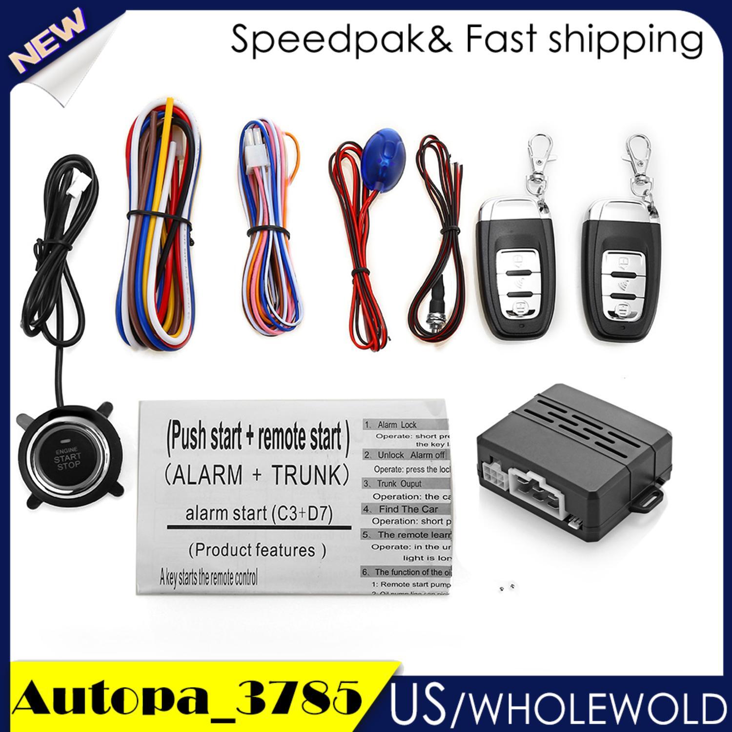 Universal Car Alarm Remote Start Keyless Push Start System Fits For 12V Car Set