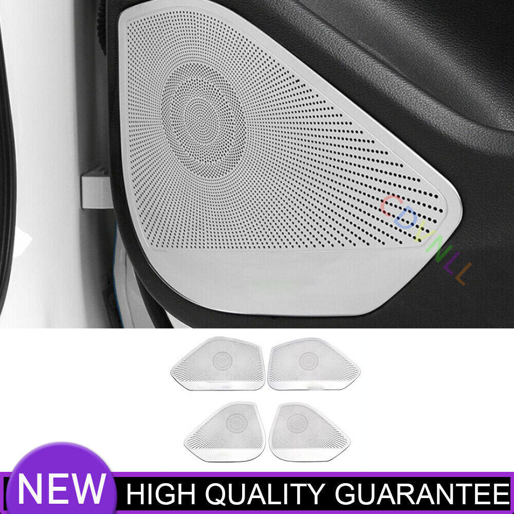 4P Inner Door Speaker Decor Cover Trim for Audi A4 A5 2017-24 Silver Matte Steel