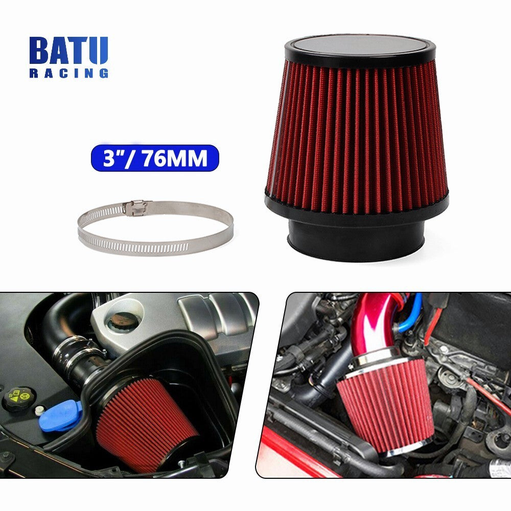 Universal 3 Red High Flow Inlet Cold Air Intake Cone Replacement Dry Air Filter