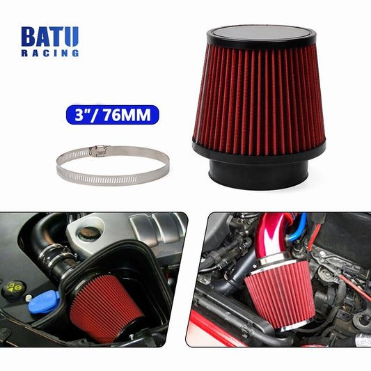 Universal 3 Red High Flow Inlet Cold Air Intake Cone Replacement Dry Air Filter