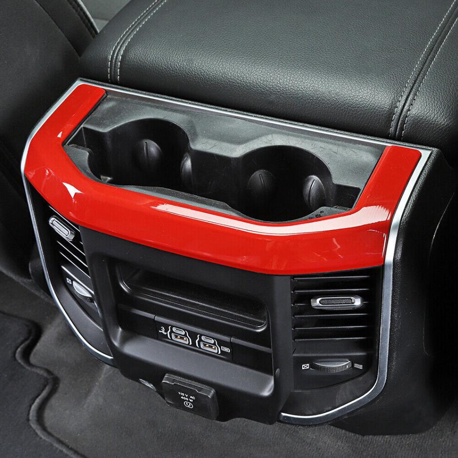 For 2019-2022 for Dodge for RAM 3500 ABS Red Interior Rear Cup Holder Panel Trim Bezels v
