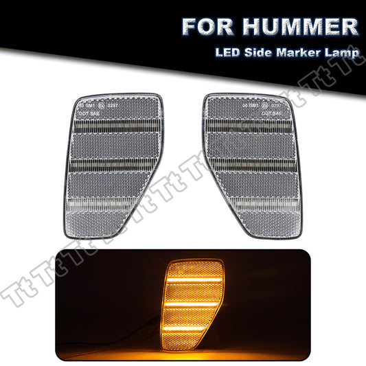 2pcs LED Front Fender Side Marker Lights Transparent Suitable for 06-10 for Hummer H3/09-10 H3T- v