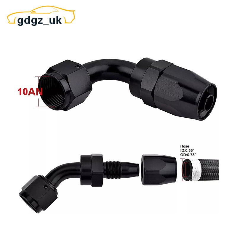 2pcs AN10 10AN 45 Degree Swivel Hose End Fitting Adaptor for Braided Fuel Line