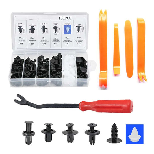 100PC Car Fender Push Retainer Body Pin Rivet Bumper Clip Fixed Removal Tool Set