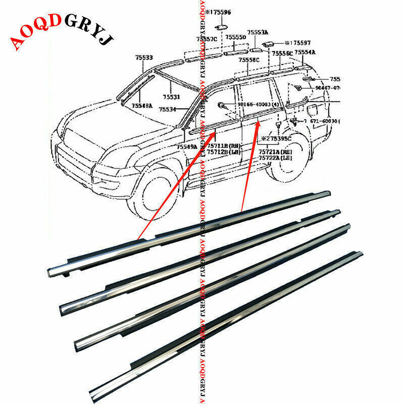 For Prado FJ/LC120 GX470 2003-2009 QuarterDoor Belt Moulding W/ Chrome Strip 4x