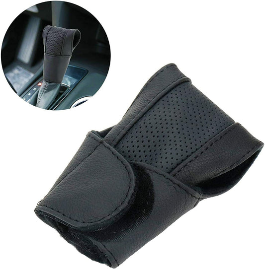 Black Gear Shift Knob Lever Cover Universal Car Non slip PU Leather Protector Q