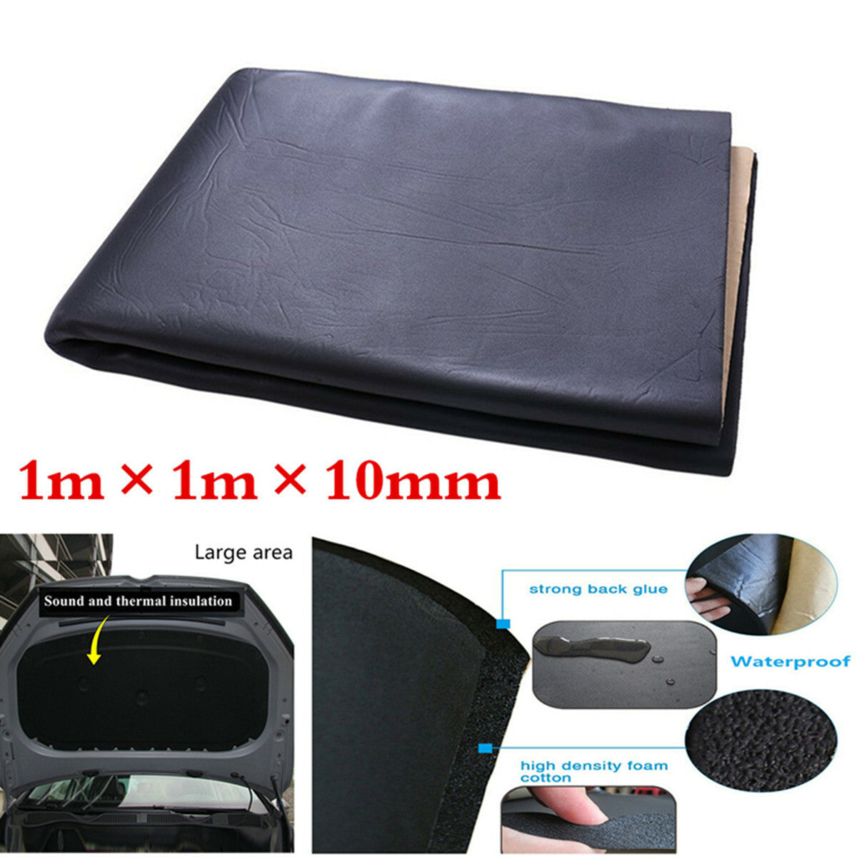 10mm Foam Car Hood Sound Deadener Heat Insulation Deadening Material Mat Pad