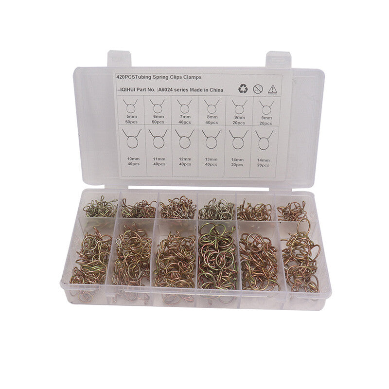420-piece pack of 5mm-14mm fuel hose spring clips and air hose clip sorting box n