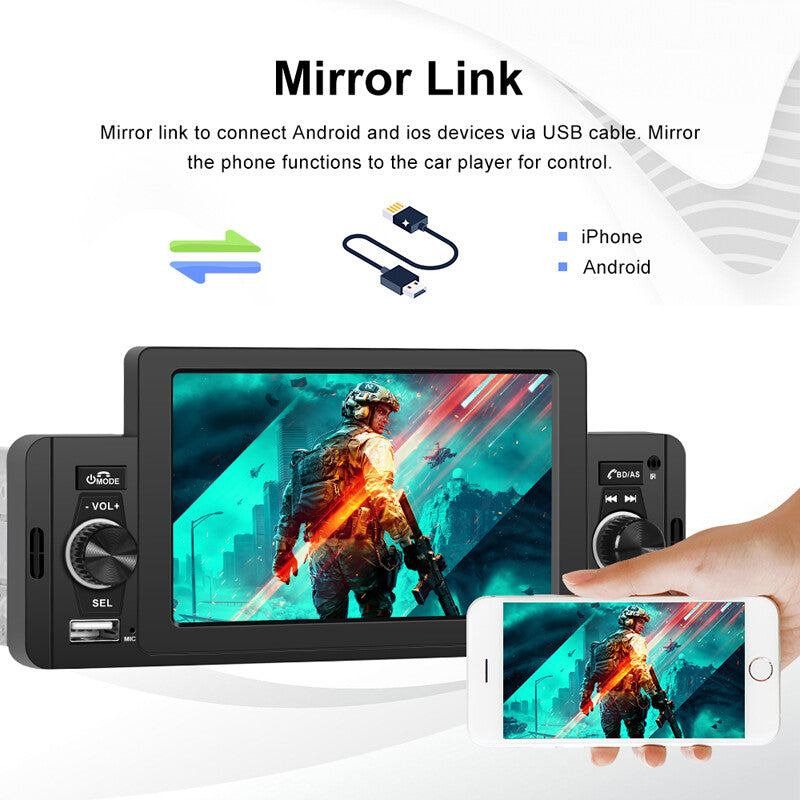 5-inch HD 1DIN LCD Touchscreen Car Bluetooth Stereo Radio FM USB AUX TF MP5 Player