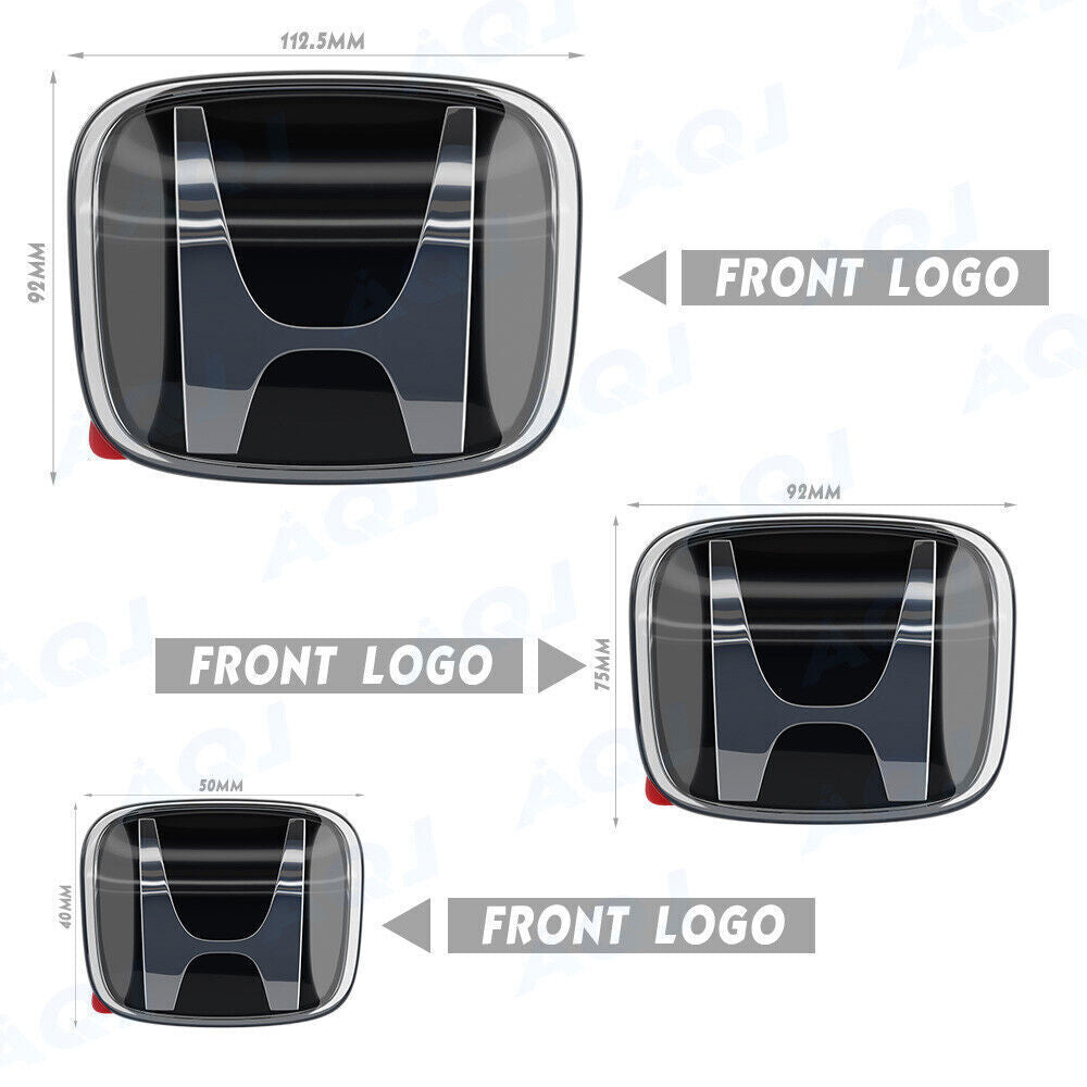 3-Piece JDM Black Front + Rear + Steering Wheel Emble Badge for Civic Hatch FK 2016-21